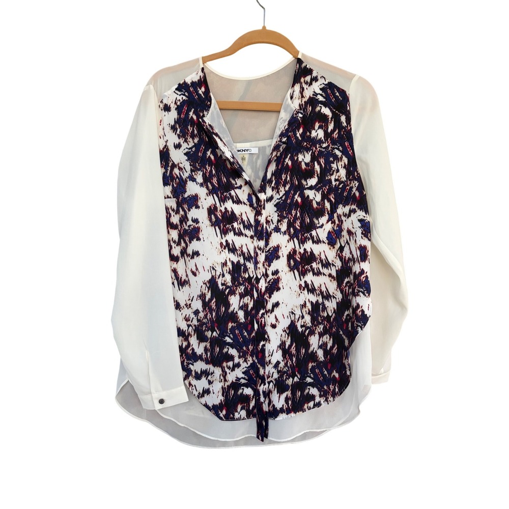 DKNYC Womens Abstract‎ Print Layered Long Sleeve Blouse Top Small Contemporary